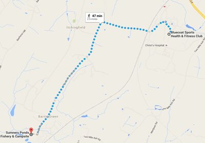 Running route from Bluecoat Sports to Barns Green