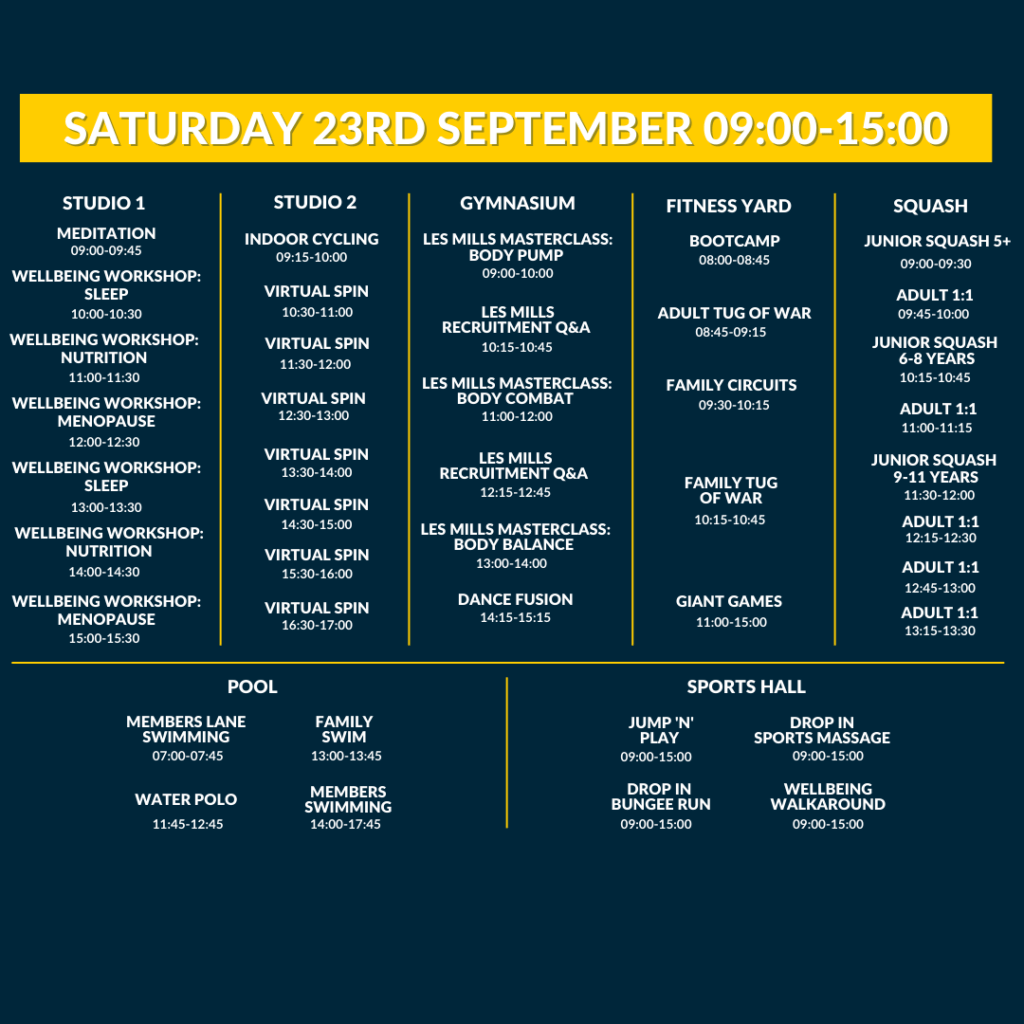 Bluecoat Sports Members Day Timetable