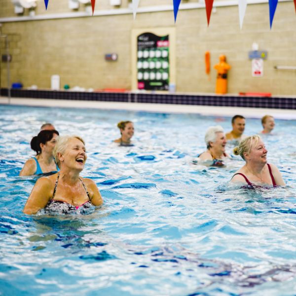 group of women in an aqua aerobics class