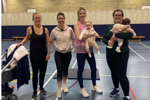 Four women in a postnatal fitness class at Bluecoat Sports