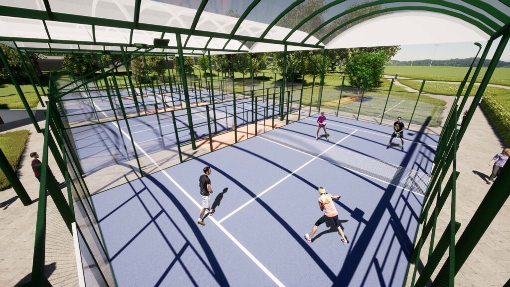 Mock up of people playing padel in the padel courts at Bluecoat Sports