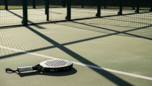 padel racket on green court