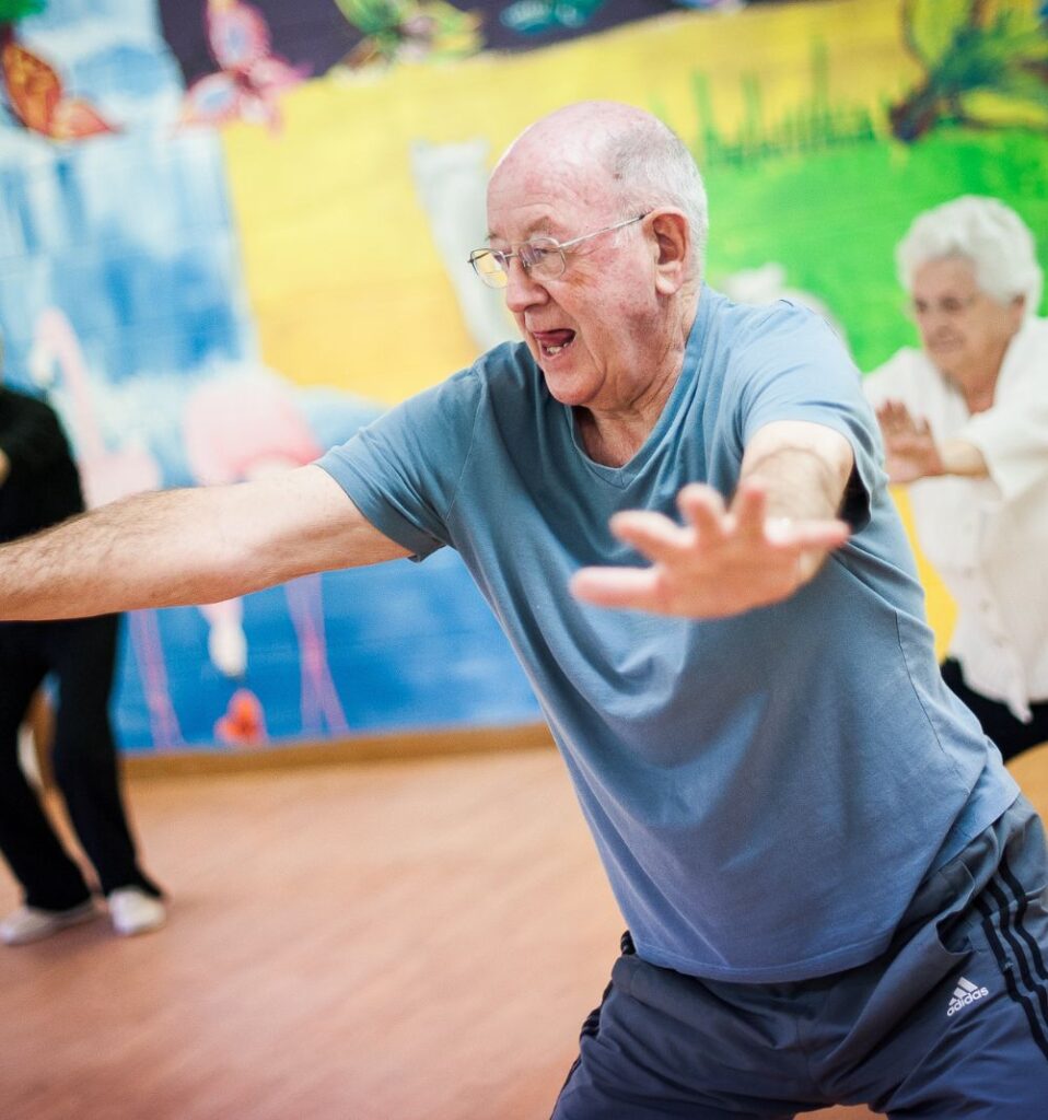 elderly man in a falls prevention class