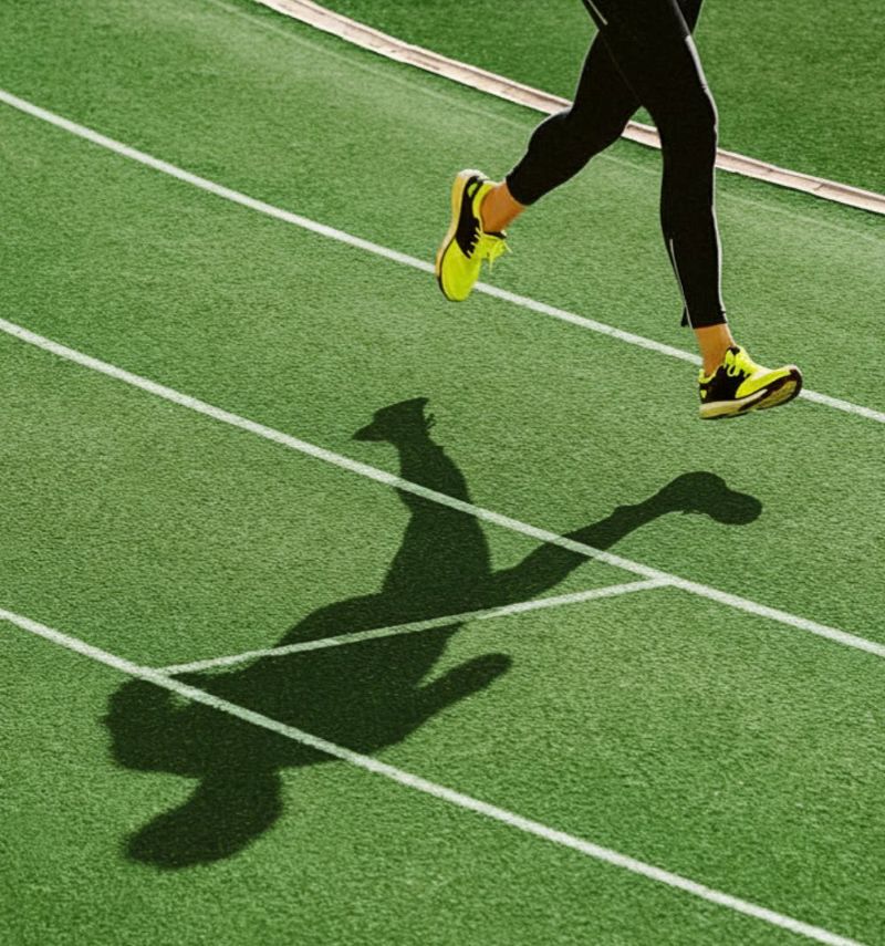 shadow of person running on running track