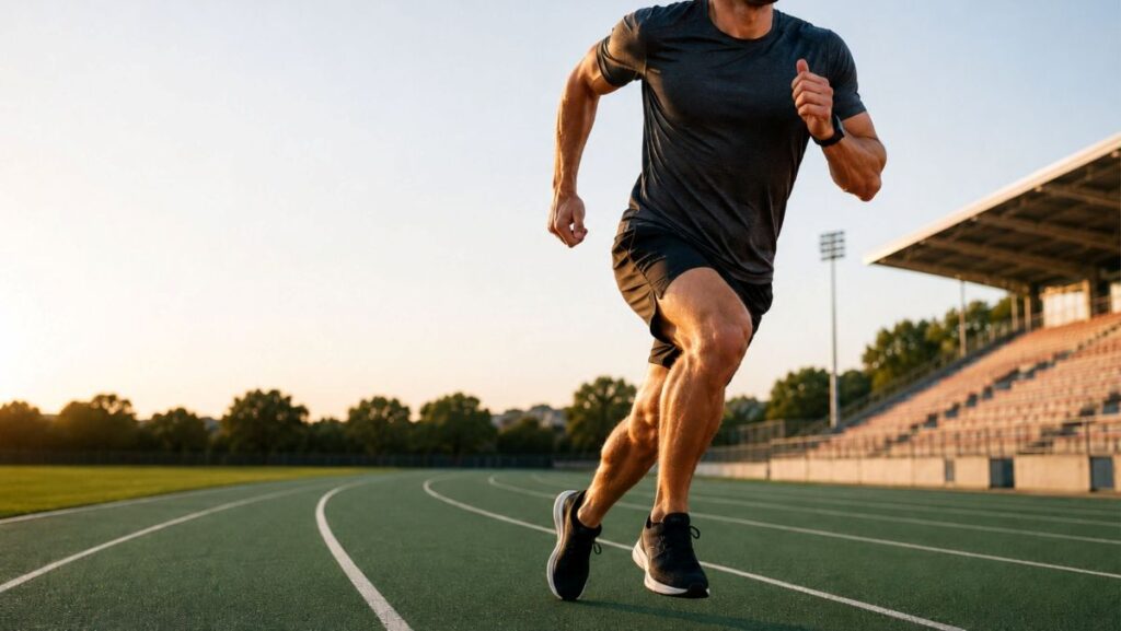 man running on athletics track